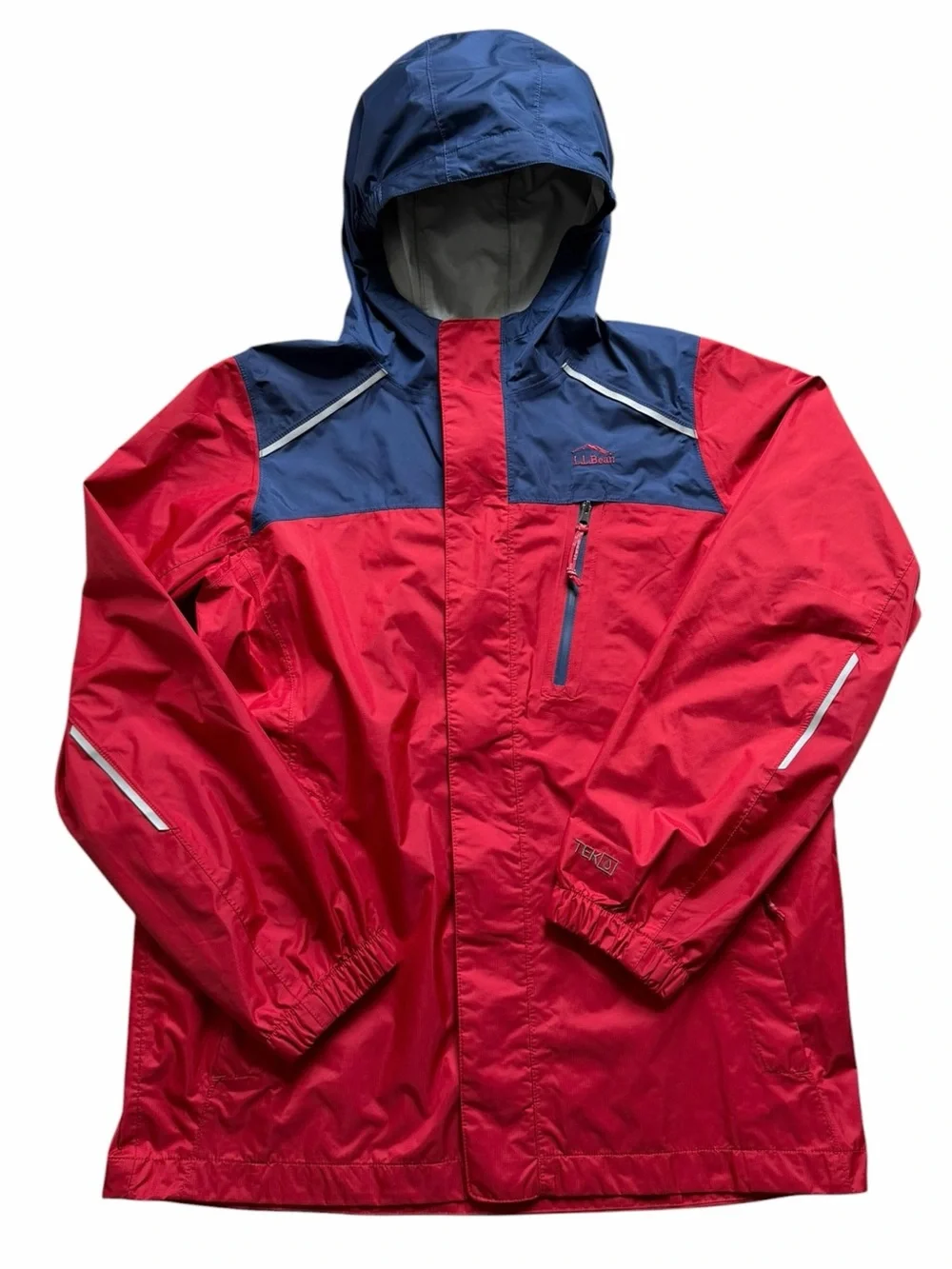 L.L. Bean Kids Trail Model Rain Jacket Large 14/16 Red Blue Hiking Outdoor NWOT